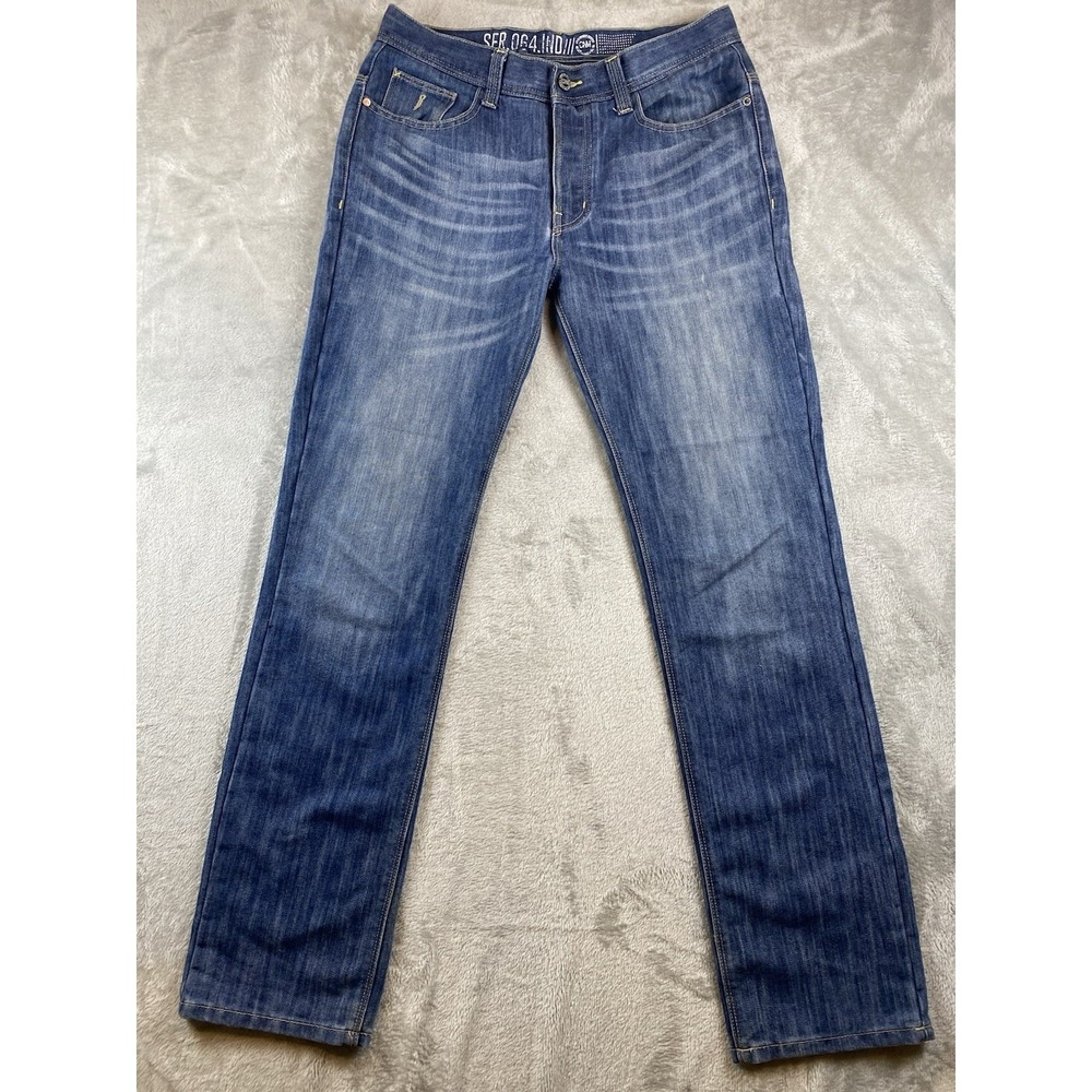 Denim Co. SER064.IND Men's Jeans 32x34 Button Fly Slim Straight Mid Rise Stretch
